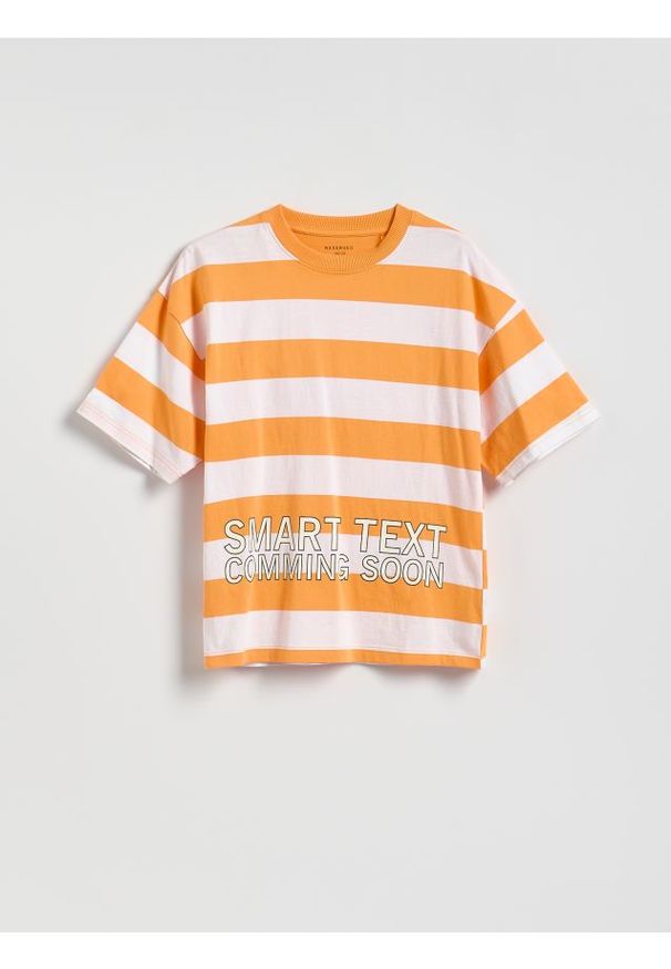 Reserved - Bawełniany t-shirt w paski - pomarańczowy. Kolor: pomarańczowy. Materiał: bawełna. Wzór: paski