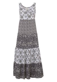 Długa sukienka bawełniana z dżerseju bonprix szaro-czarny wzorzysty. Kolor: biały. Materiał: bawełna, jersey. Długość: maxi #1