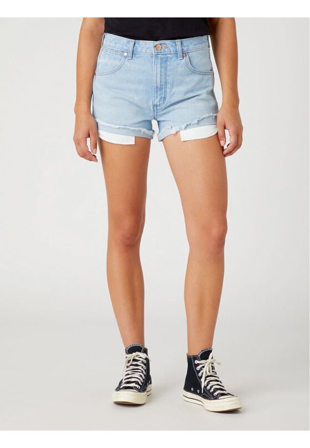 Wrangler Szorty jeansowe W23K73171 112332346 Błękitny Regular Fit. Kolor: niebieski. Materiał: jeans, bawełna