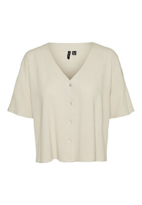 Vero Moda Bluzka Jesmilo 10279696 Beżowy jasny Regular Fit. Kolor: beżowy. Materiał: len, wiskoza