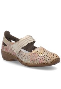 Skórzane półbuty damskie na rzep ażurowe multikolor Rieker 41399-92. Zapięcie: rzepy. Kolor: wielokolorowy. Materiał: skóra. Wzór: ażurowy #1