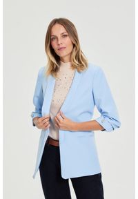 MOODO - Marynarka z marszczonymi rękawami błękitna. Kolor: niebieski. Materiał: poliester, elastan #1