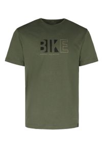 Volcano - T-shirt męski khaki, Comfort Fit, T-EKIB. Okazja: na co dzień. Kolor: brązowy. Materiał: materiał, bawełna. Długość rękawa: krótki rękaw. Długość: krótkie. Wzór: nadruk. Styl: klasyczny, casual