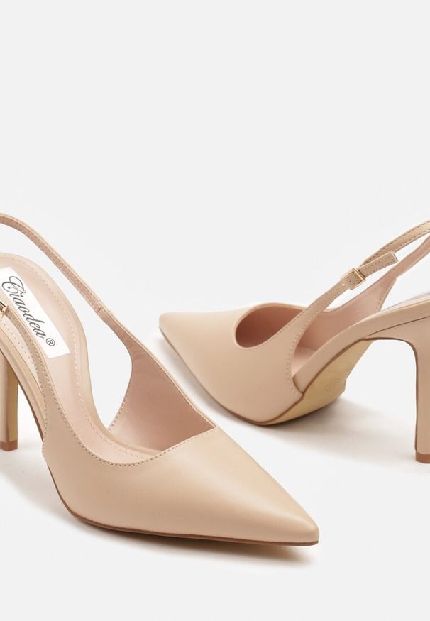 Renee - Beżowe Eleganckie Szpilki Typu Slingback Anrelia. Okazja: na co dzień. Nosek buta: otwarty. Zapięcie: pasek. Kolor: beżowy. Wzór: paski. Materiał: jeans. Sezon: wiosna, lato. Obcas: na szpilce. Styl: elegancki. Wysokość obcasa: średni