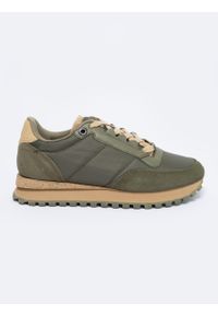 Big-Star - Sneakersy męskie z zamszowymi wstawkami khaki NN174325 303. Kolor: zielony. Materiał: zamsz. Szerokość cholewki: normalna