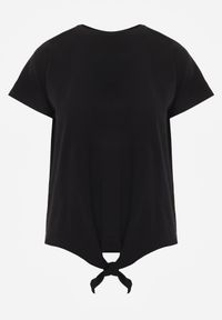 Renee - Czarny Bawełniany T-shirt Wiązany u Dołu Sunalina. Okazja: na co dzień. Kolor: czarny. Materiał: bawełna. Styl: casual #8