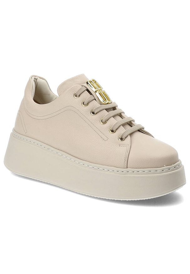 Beżowe Sneakersy Karino Modne Półbuty Damskie. Okazja: na co dzień. Kolor: beżowy. Materiał: skóra. Wzór: gładki. Obcas: na platformie. Sport: turystyka piesza