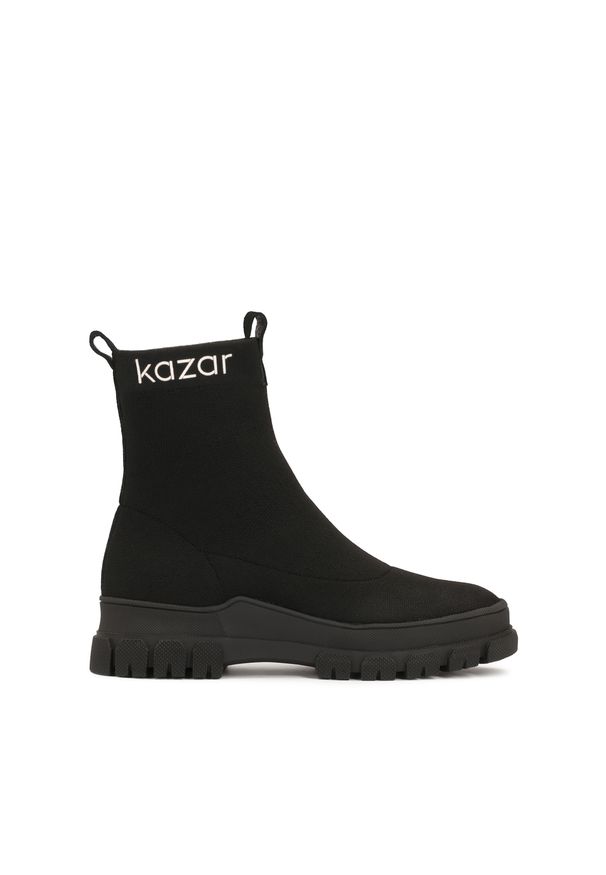 Kazar - Czarne botki ze skarpetkową cholewką. Wysokość cholewki: za kostkę. Kolor: czarny. Materiał: tkanina. Szerokość cholewki: normalna. Styl: elegancki