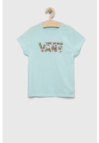 Vans t-shirt bawełniany dziecięcy ELEVATED FLORAL FILL MI BLUE GLOW kolor niebieski. Kolor: niebieski. Materiał: bawełna. Długość rękawa: krótki rękaw. Długość: krótkie. Wzór: nadruk #3