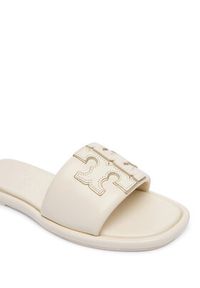 Tory Burch Klapki Double T Sport 79985 Écru. Kolor: kremowy. Materiał: skóra. Styl: sportowy #3