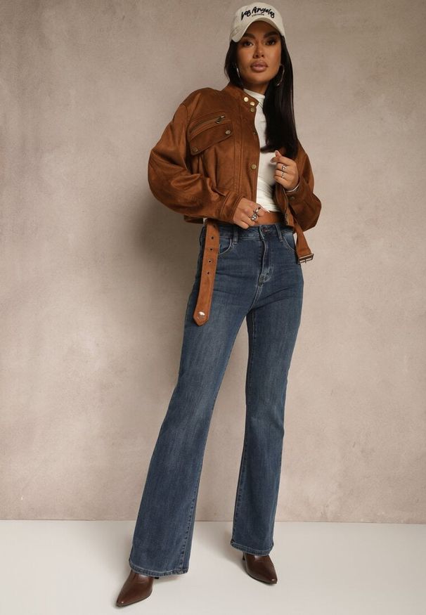 Renee - Niebieskie Jeansy z Domieszką Wiskozy o Kroju Flare High Waist Alendria. Okazja: na imprezę. Stan: podwyższony. Kolor: niebieski. Styl: elegancki