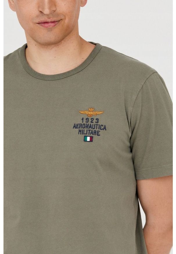Aeronautica Militare - AERONAUTICA MILITARE Zielony bawełniany t-shirt męski, Rozmiar XXL. Kolor: zielony. Materiał: bawełna. Wzór: haft