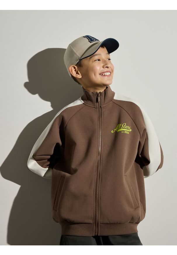 Reserved - Bluza na zamek - brązowy. Kolor: brązowy. Materiał: dzianina, bawełna