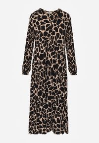 Renee - Czarno-Beżowa Sukienka Metestra. Kolor: beżowy. Długość rękawa: długi rękaw. Wzór: nadruk. Styl: klasyczny #7