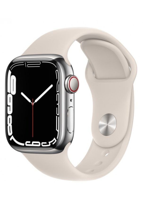 APPLE - Smartwatch Apple Watch 7 GPS+Cellular 41mm stal, srebrny | księżycowa poświata pasek sportowy. Rodzaj zegarka: smartwatch. Kolor: srebrny. Styl: sportowy