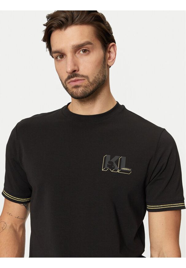 Karl Lagerfeld - KARL LAGERFELD T-Shirt 755463 551235 Czarny Regular Fit. Typ kołnierza: dekolt w karo. Kolor: czarny. Materiał: bawełna