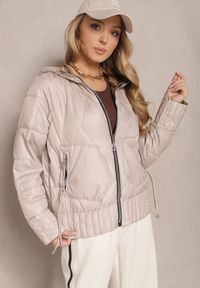 Renee - Beżowa Pikowana Kurtka Dwustronna z Kapturem Eravinea. Okazja: na co dzień. Typ kołnierza: kaptur. Kolor: beżowy. Materiał: jeans. Styl: elegancki, casual