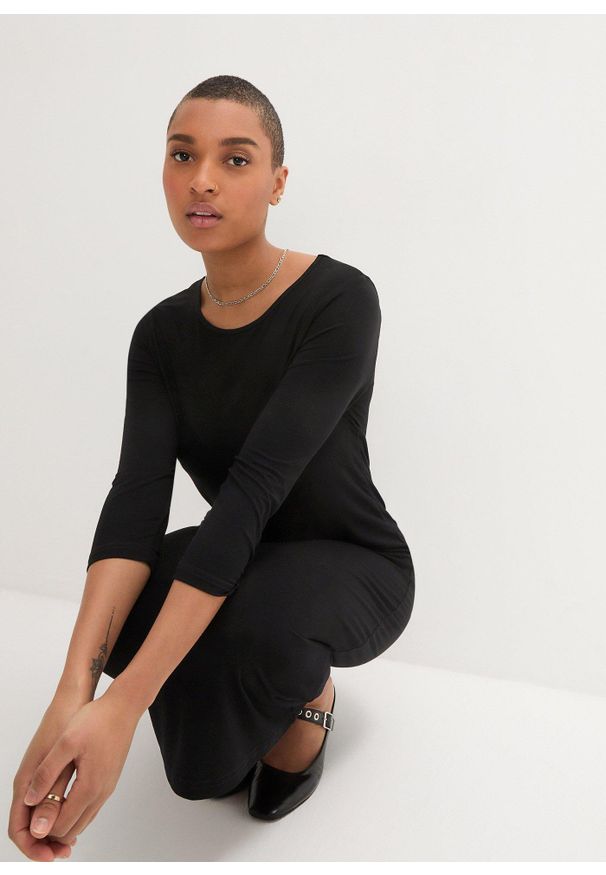 bonprix - Sukienka T-shirtowa z delikatnej wiskozy. Kolor: czarny. Materiał: wiskoza