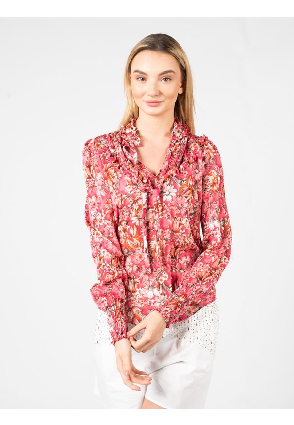 Pinko Bluzka "Medium 2" | 1G17K0 Y814 | Kobieta | Różowy. Typ kołnierza: kołnierzyk stójkowy. Kolor: różowy. Materiał: poliester. Długość rękawa: długi rękaw. Długość: długie. Styl: klasyczny, elegancki