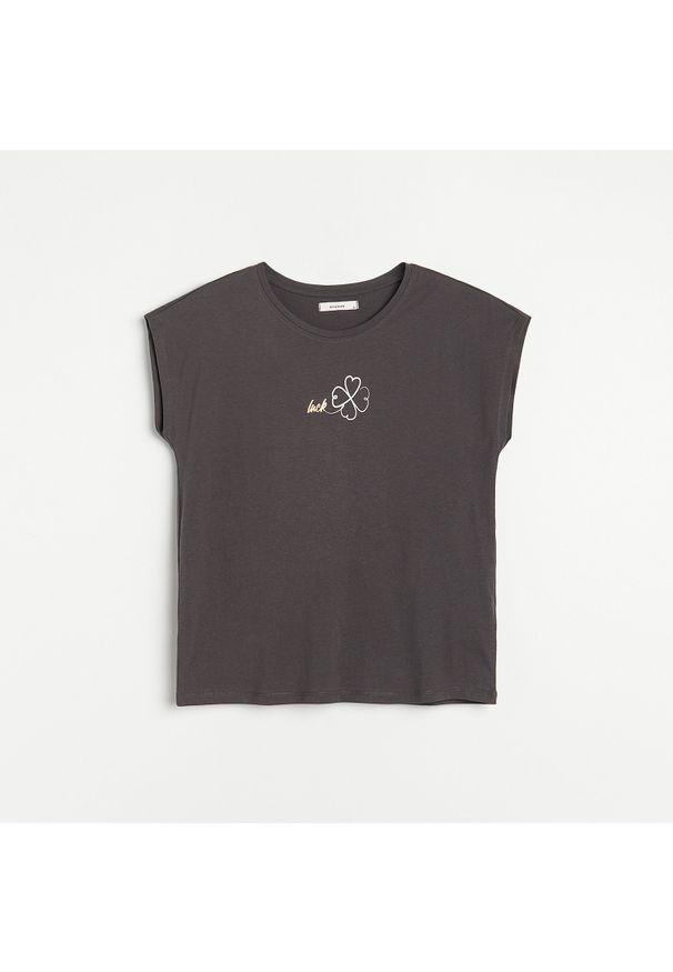 Reserved - Bawełniana koszulka z nadrukiem - Szary. Kolor: szary. Materiał: bawełna. Wzór: nadruk
