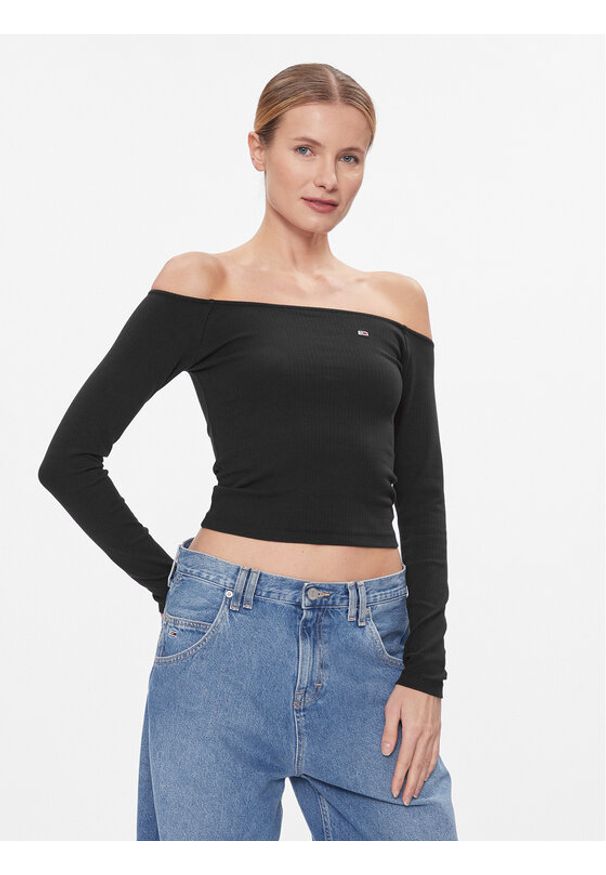 Tommy Jeans Bluzka Tjw Off Shoulder Top Ls DW0DW17535 Czarny Slim Fit. Kolor: czarny. Materiał: bawełna