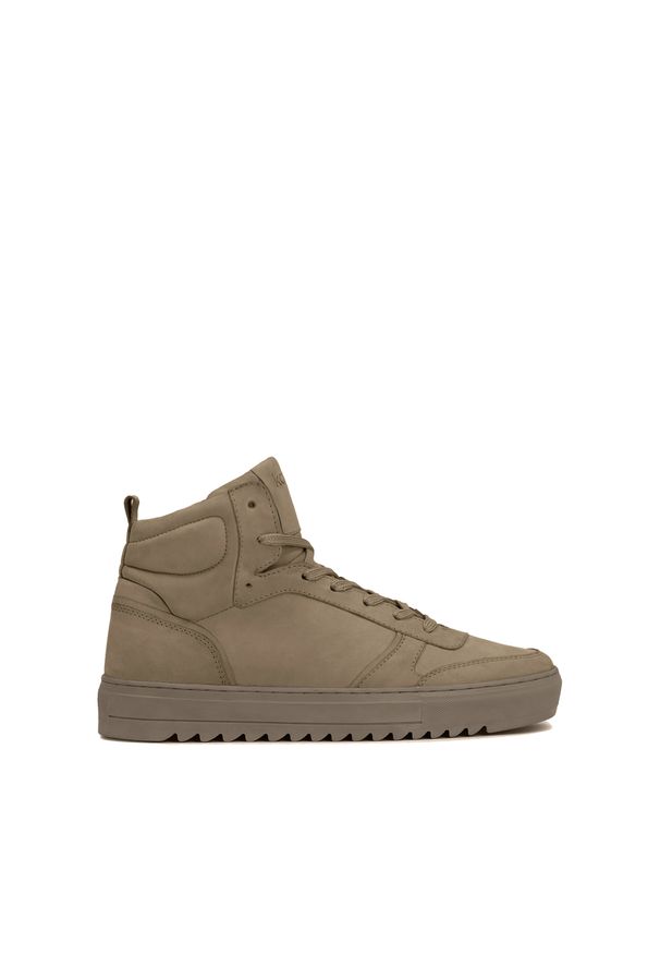 Kazar - Khaki sneakersy męskie za kostkę na karbowanej podeszwie. Wysokość cholewki: za kostkę. Zapięcie: sznurówki. Kolor: zielony. Materiał: nubuk. Szerokość cholewki: normalna. Sport: turystyka piesza