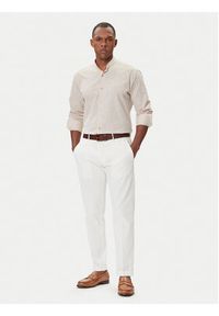 Karl Lagerfeld - KARL LAGERFELD Koszula 605035 552627 Beżowy Regular Fit. Typ kołnierza: dekolt w karo. Kolor: beżowy. Materiał: len, bawełna