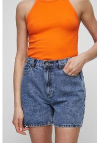 medicine - Medicine szorty jeansowe damskie kolor niebieski gładkie high waist. Stan: podwyższony. Kolor: niebieski. Materiał: jeans. Wzór: gładki