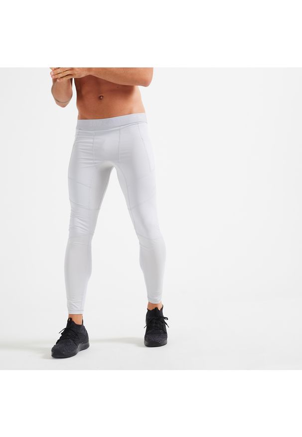 DOMYOS - Legginsy fitness męskie Domyos. Kolor: szary. Materiał: materiał, poliester, elastan. Sport: fitness