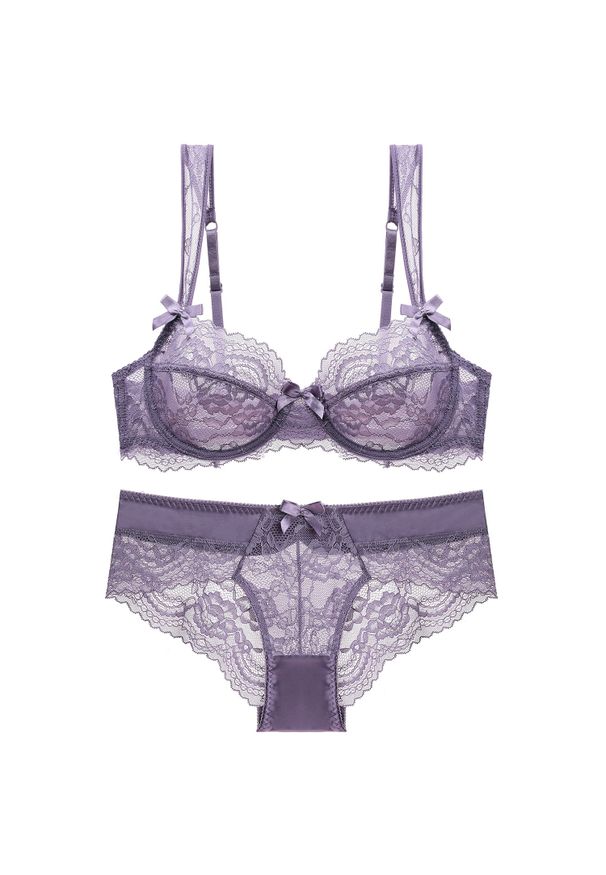 Intica - Komplet bielizny z koronki na romantyczne wieczory Eirini. Kolor: fioletowy. Materiał: koronka. Wzór: koronka