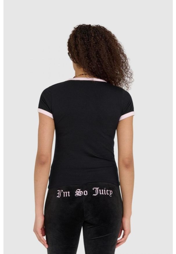 Juicy Couture - JUICY COUTURE Czarny t-shirt damski z wisienkami, Rozmiar S. Kolor: czarny