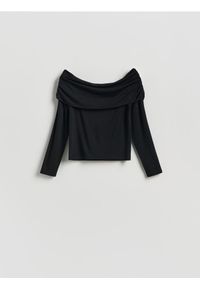 Reserved - Bluzka z odkrytymi ramionami - czarny. Kolor: czarny. Materiał: bawełna, tkanina. Wzór: gładki