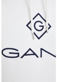 GANT - Gant Bluza męska kolor biały z kapturem z aplikacją. Okazja: na co dzień. Typ kołnierza: kaptur. Kolor: biały. Materiał: dzianina. Długość rękawa: raglanowy rękaw. Wzór: aplikacja. Styl: casual