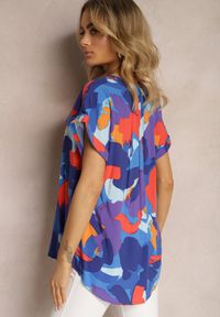 Renee - Niebiesko-Pomarańczowa Bluzka z Wiskozy z Trójkątnym Dekoltem i Abstrakcyjnym Wzorem Duvina. Kolekcja: plus size. Kolor: niebieski. Materiał: wiskoza. Wzór: aplikacja. Sezon: lato, wiosna #5