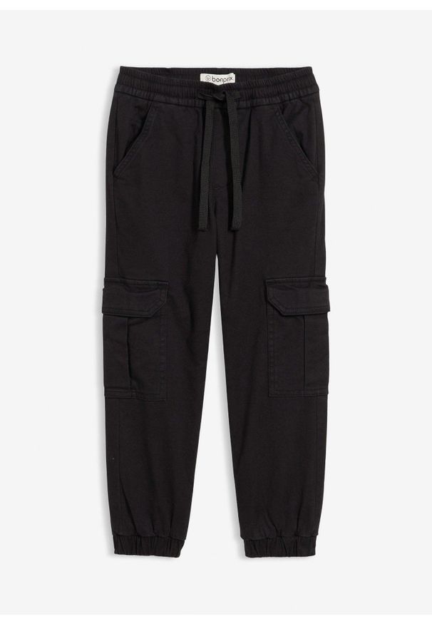 bonprix - Termiczne spodnie bojówki z podszewką z dżerseju. Kolor: czarny. Materiał: jersey