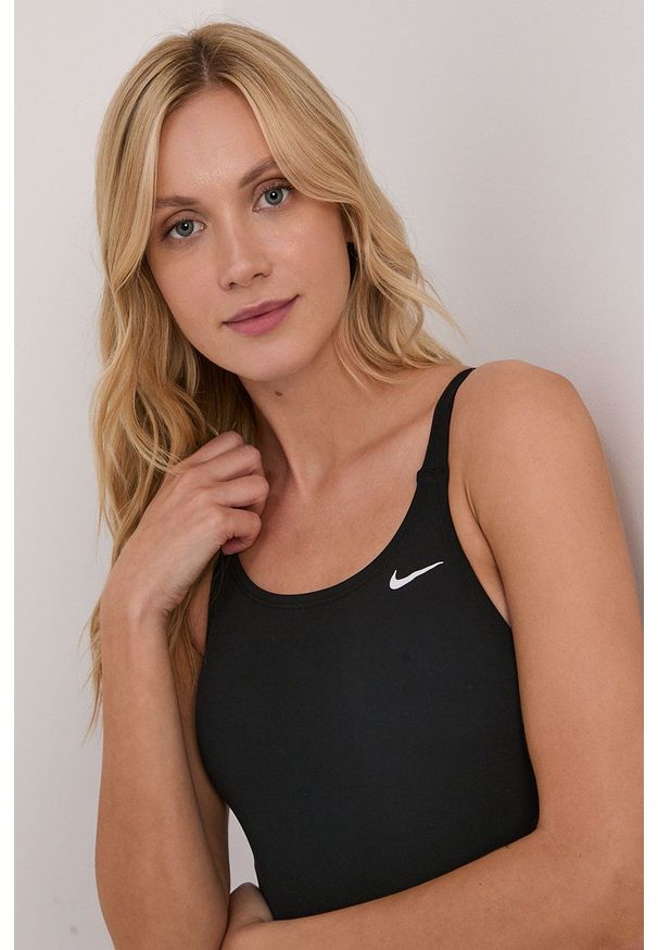 Nike - Strój kąpielowy. Kolor: czarny. Materiał: tkanina, dzianina