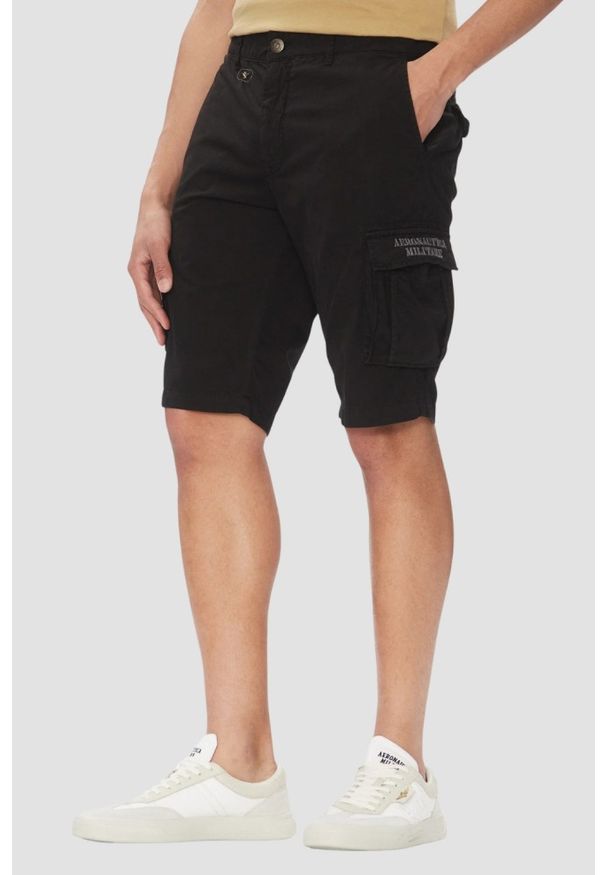 Aeronautica Militare - AERONAUTICA MILITARE Czarne męskie bermudy, Rozmiar S. Okazja: na co dzień. Kolor: czarny. Materiał: materiał. Styl: casual