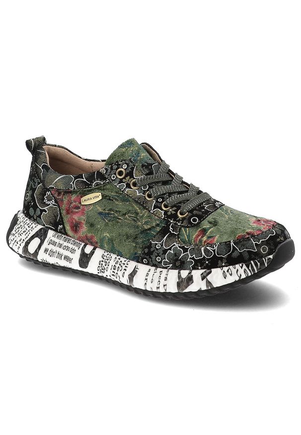 Zielone Sneakersy Laura Vita Eleganckie Obuwie Damskie Edycja Limitowana. Okazja: na co dzień. Kolor: zielony. Szerokość cholewki: normalna. Wzór: kwiaty, aplikacja, nadruk. Styl: elegancki