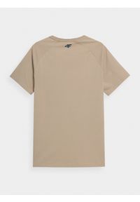 4f - T-shirt regular z nadrukiem męski. Kolor: beżowy. Materiał: bawełna. Długość rękawa: raglanowy rękaw. Wzór: nadruk #2