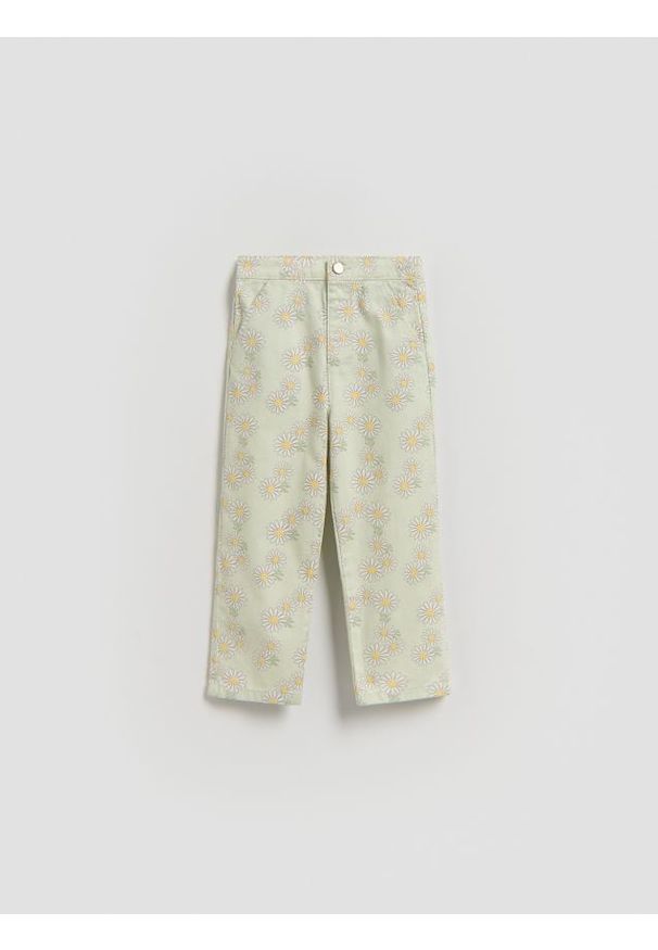 Reserved - Wzorzyste spodnie - zielony. Kolor: zielony. Materiał: bawełna