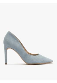 Ryłko - Niebieskie czółenka na wysokim obcasie. Kolor: niebieski. Materiał: skóra, welur. Obcas: na obcasie. Styl: street. Wysokość obcasa: wysoki #1