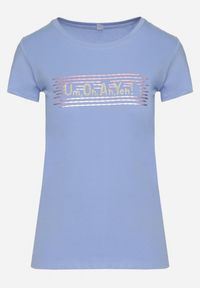 Born2be - Niebieski T-shirt z Bawełny Ozdobiony na Froncie Nadrukiem Pandoma. Kolor: niebieski. Materiał: bawełna. Wzór: nadruk, aplikacja. Sezon: lato #3