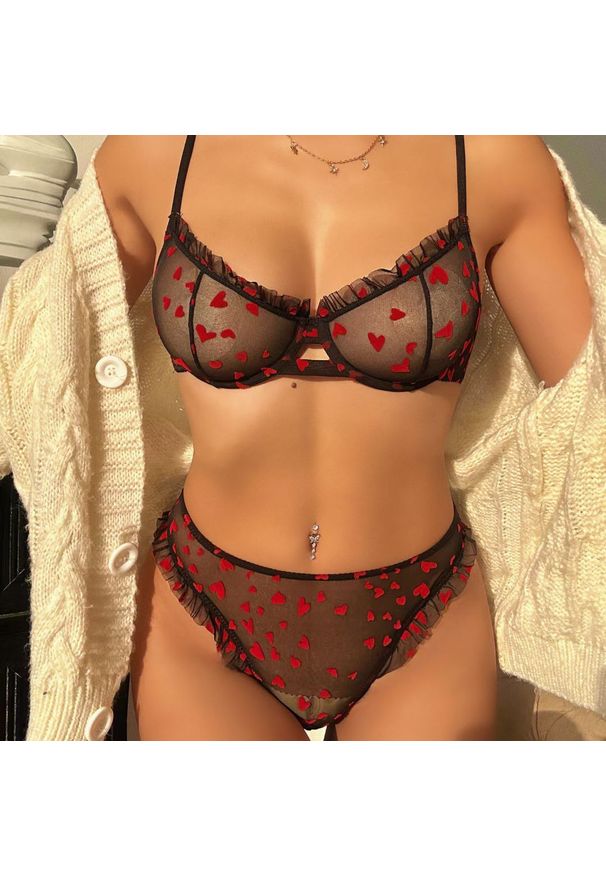 Intica - Komplet bielizny z siateczki z wzorem serc na wyjątkowe okazje Herma. Kolor: biały. Materiał: materiał