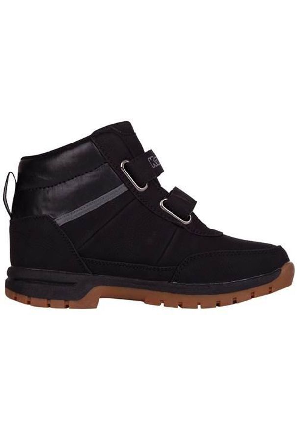 Buty do chodzenia dla dzieci Kappa Bright Mid K. Wysokość cholewki: za kostkę. Zapięcie: rzepy. Kolor: czarny. Materiał: materiał, syntetyk, tkanina. Szerokość cholewki: normalna. Sport: turystyka piesza