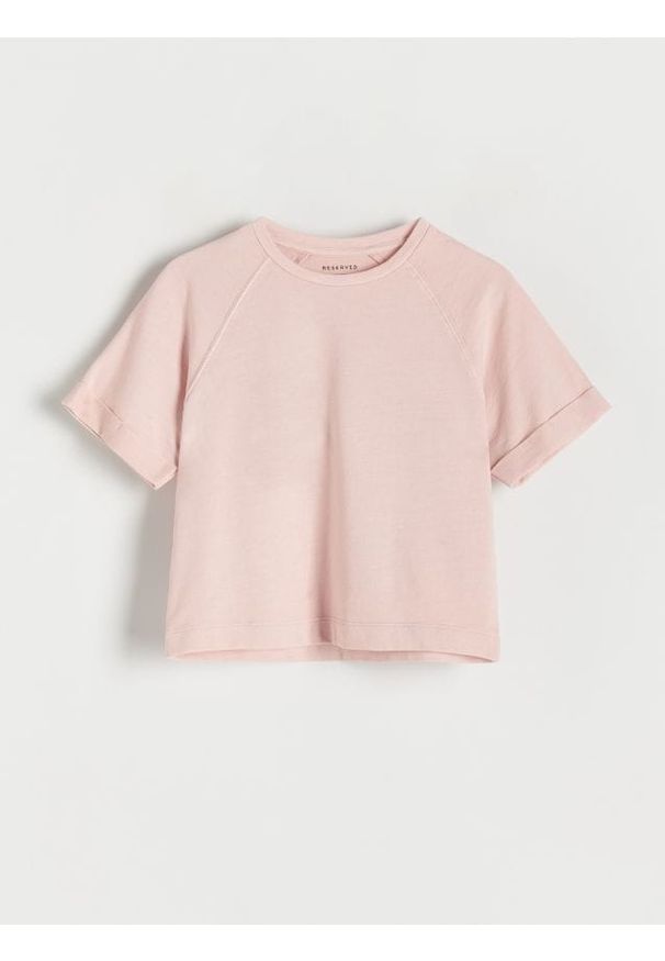 Reserved - Bawełniany t-shirt z efektem sprania - brudny róż. Kolor: różowy. Materiał: bawełna