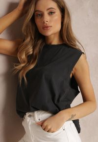 Renee - Czarny Top z Bawełny Alcyllis. Kolor: czarny. Materiał: bawełna. Długość rękawa: bez rękawów. Wzór: jednolity #4