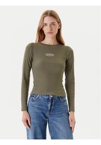 Guess Jeans Bluzka W5YP38 KA0H1 Khaki Slim Fit. Kolor: brązowy. Materiał: bawełna