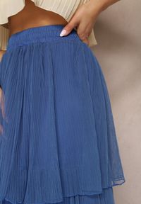 Renee - Granatowa Tiulowa Spódnica Rozkloszowana z Plisowaniem High Waist Eveleena. Stan: podwyższony. Kolor: niebieski. Materiał: tiul #5