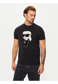 Karl Lagerfeld - KARL LAGERFELD T-Shirt 755075 544250 Czarny Regular Fit. Typ kołnierza: dekolt w karo. Kolor: czarny. Materiał: bawełna