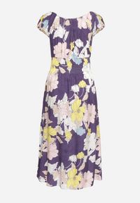 Born2be - Fioletowo-Żółta Sukienka z Bawełny o Rozkloszowanym Kroju z Gumką w Talii Euretta. Okazja: na co dzień. Kolor: fioletowy. Materiał: bawełna. Sezon: lato. Typ sukienki: rozkloszowane. Styl: klasyczny, casual #5